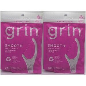 x2 Grin Smooth Gentle Floss Plastic Flossers 60 Pick Flossers Minty- 120ct total